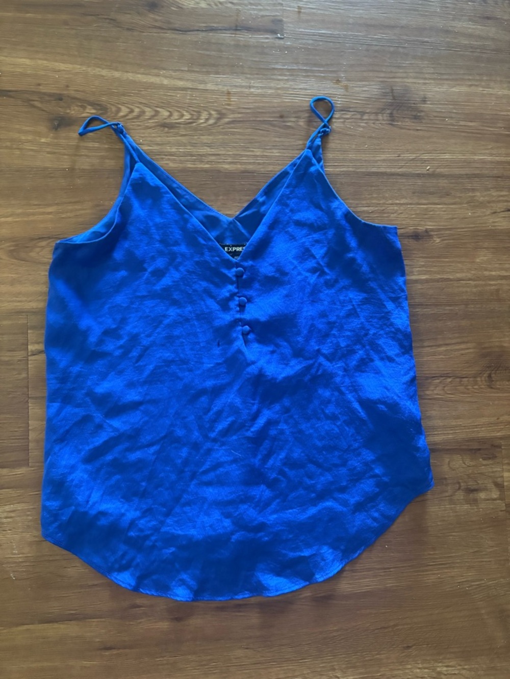 Express Royal Blue V-Neck Satin Button-Front Cami